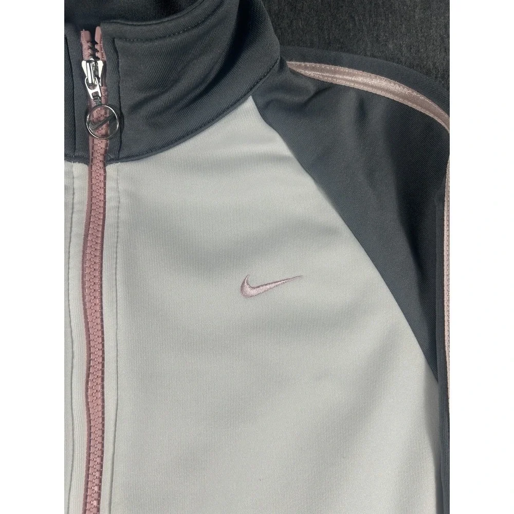 Nike Girls' Vintage Full-Zip Track Jacket Grey White Pink Size M (8-10)